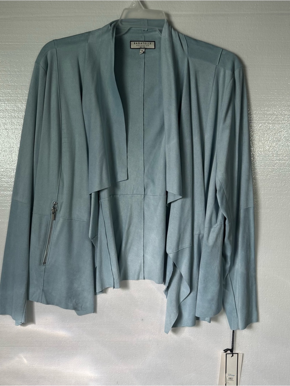 Bagatelle Collection Women’s 2X Blue Faux Suede Waterfall Open Front Jacket New